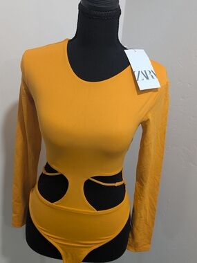 Zara Mustard Cutout Long-Sleeve Bodysuit